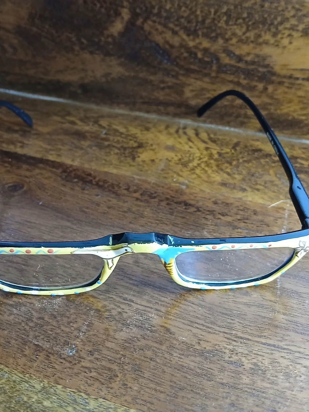 Hand-Painted Yellow glasses with Floral & Flamingos